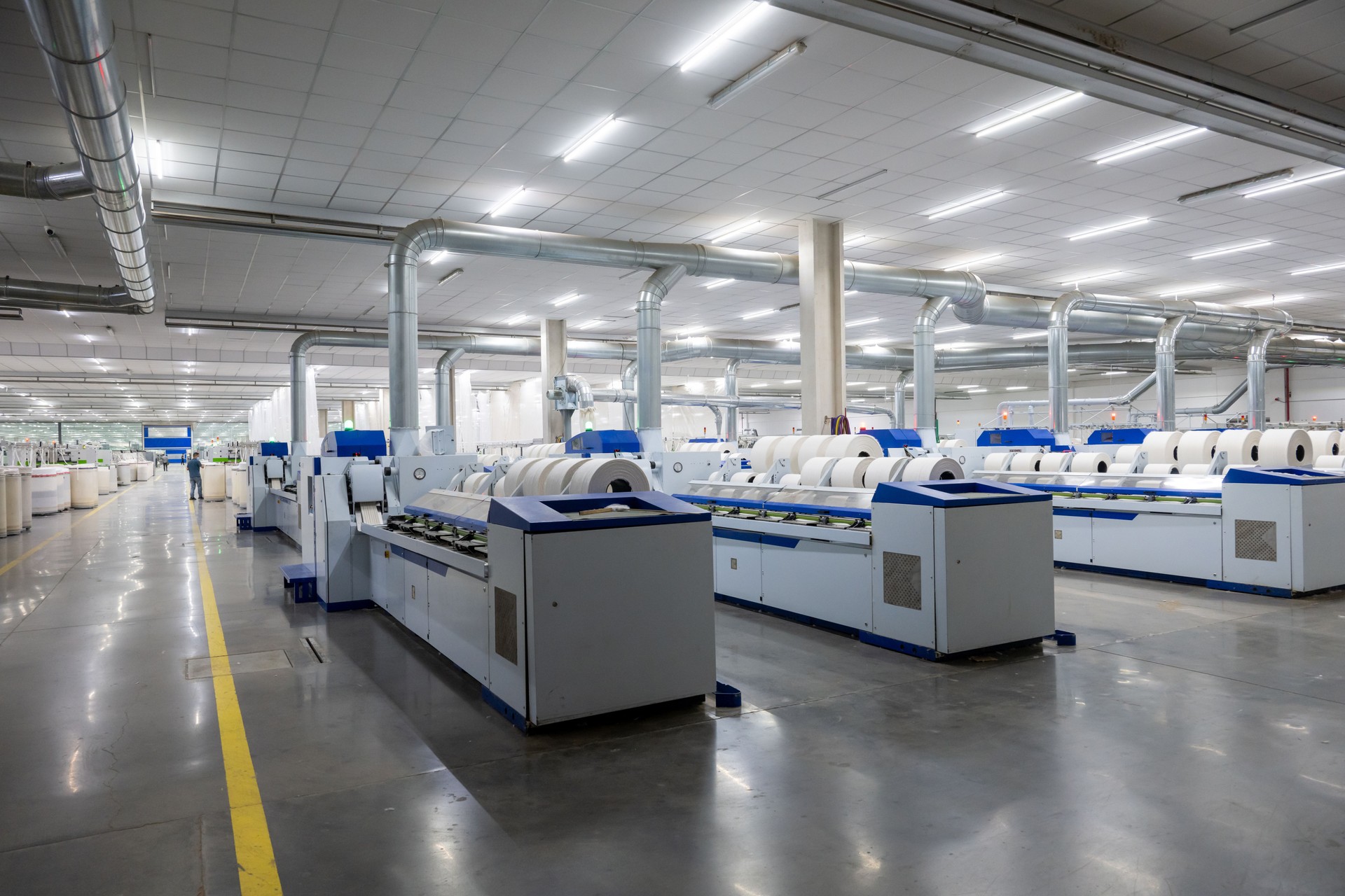 Modern workshop equipment in textile factory